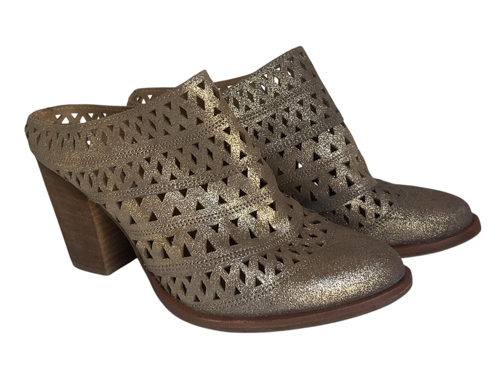 Steve Madden Women’s Gold Cutout Leather Mules Block Heel  Size 6.5